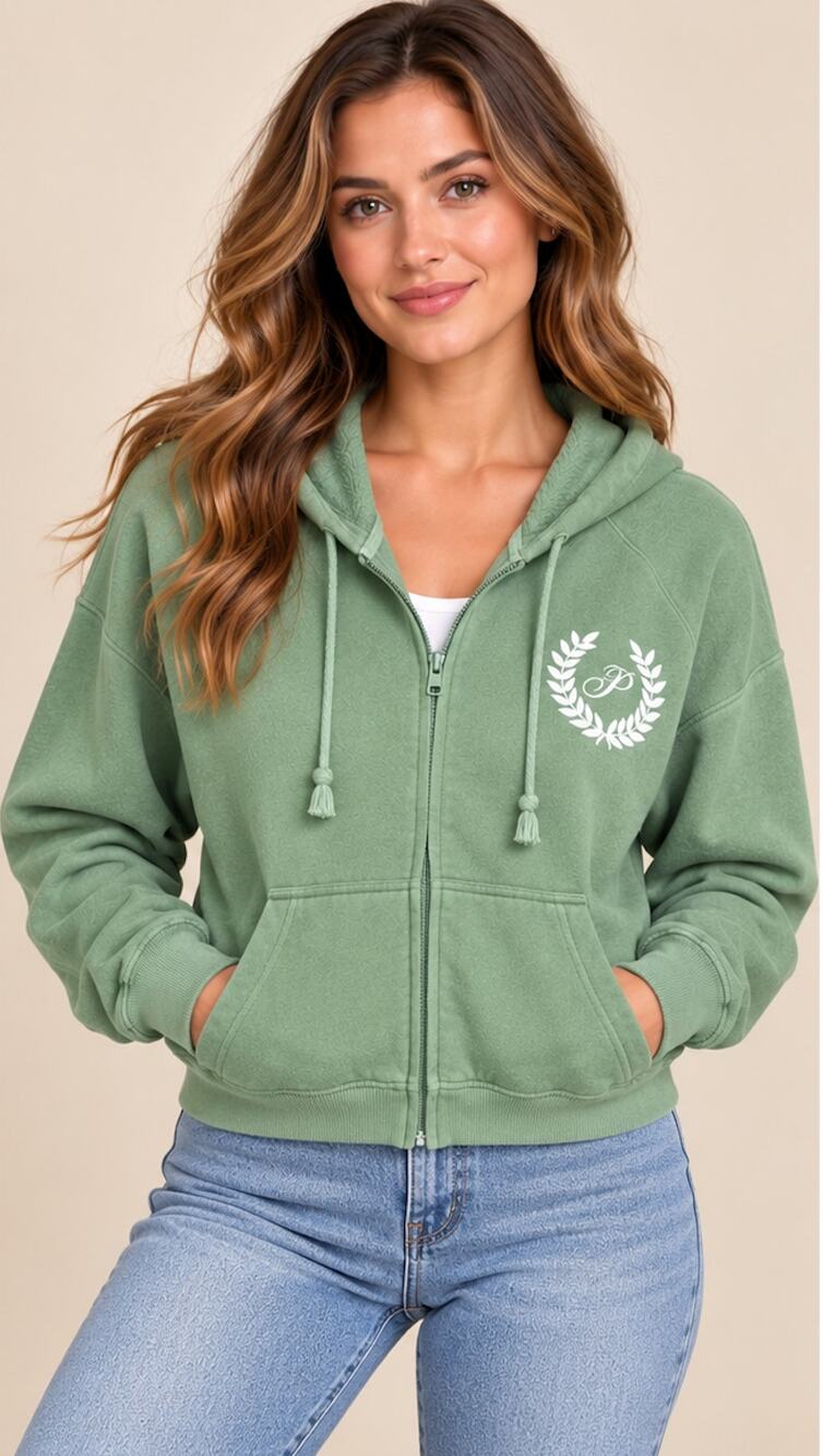 VS PINK Everyday Green Fleece Full Zip Oversized Hoodie Sz M
